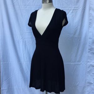 Black Deep Surplice Short Sleeve Dress